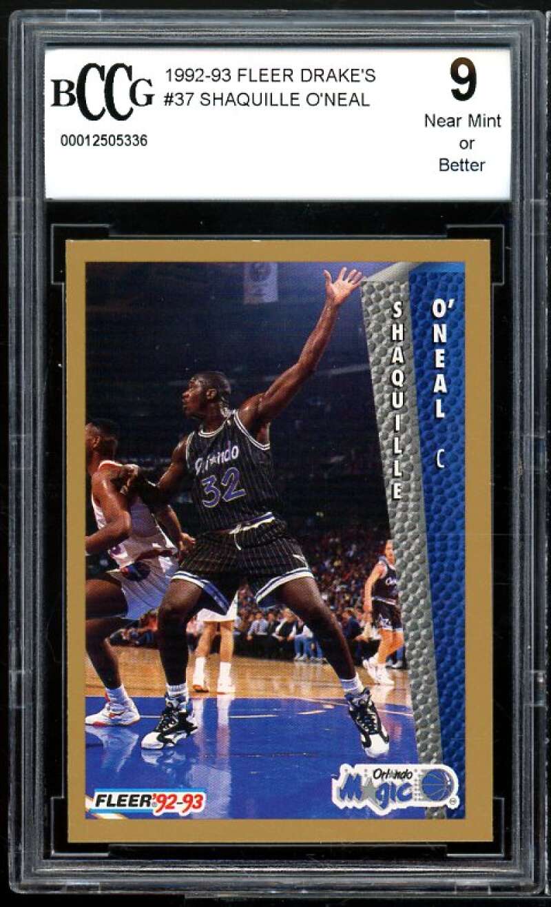 1992-93 Fleer Drake's #37 Shaquille O'neal Rookie Card BGS BCCG 9 Mint+ Image 1