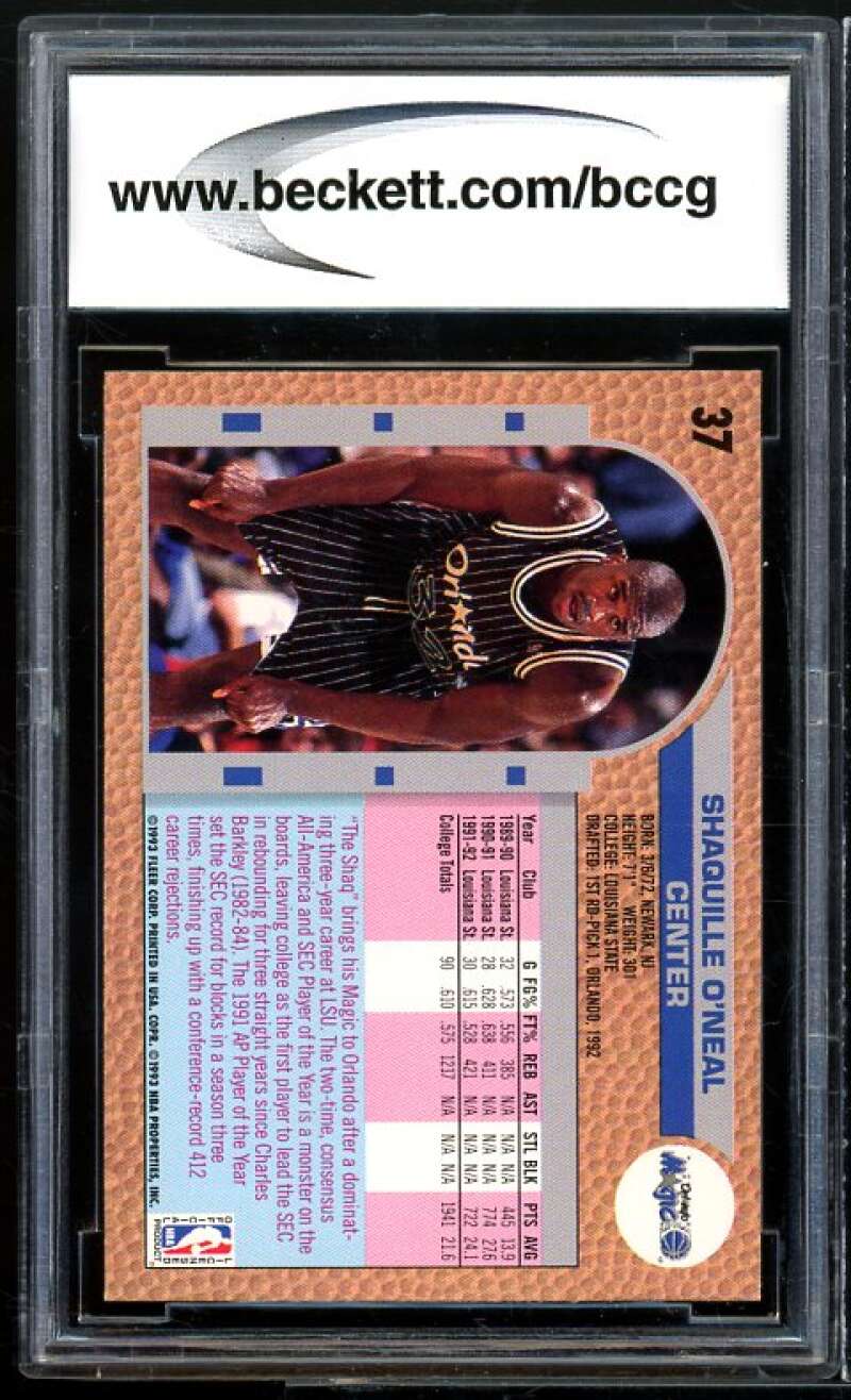 1992-93 Fleer Drake's #37 Shaquille O'neal Rookie Card BGS BCCG 9 Mint+ Image 2