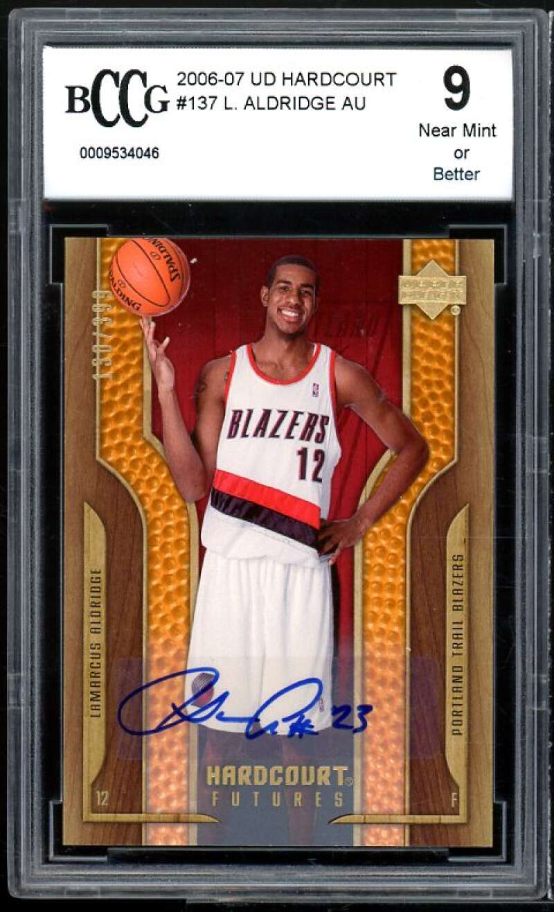 2006-07 Upper Deck Hardcourt #137 LaMarcus Aldridge Rookie Auto BGS BCCG 9 NM Image 1