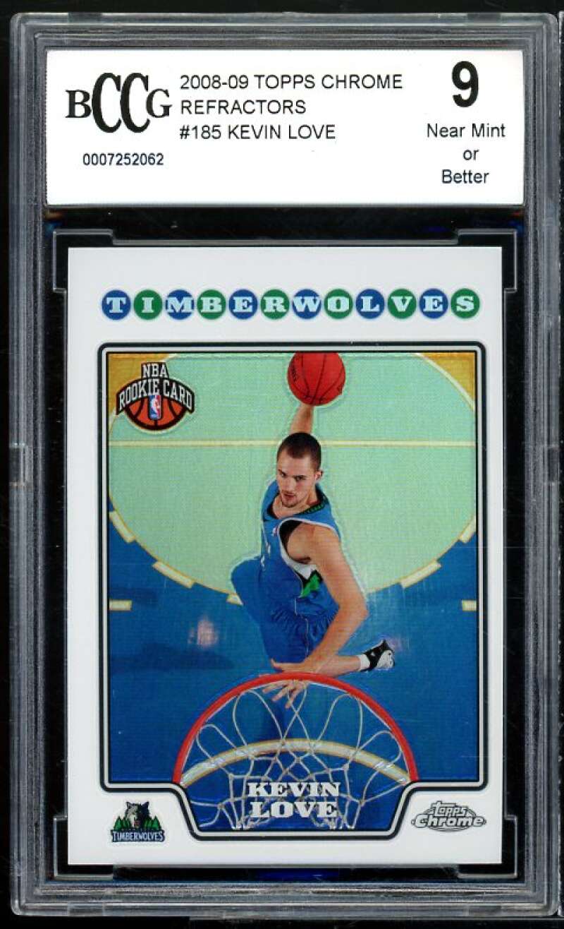 2008-09 Topps Chrome Refractors #185 Kevin Love Card BGS BCCG 9 Near Mint++ Image 1