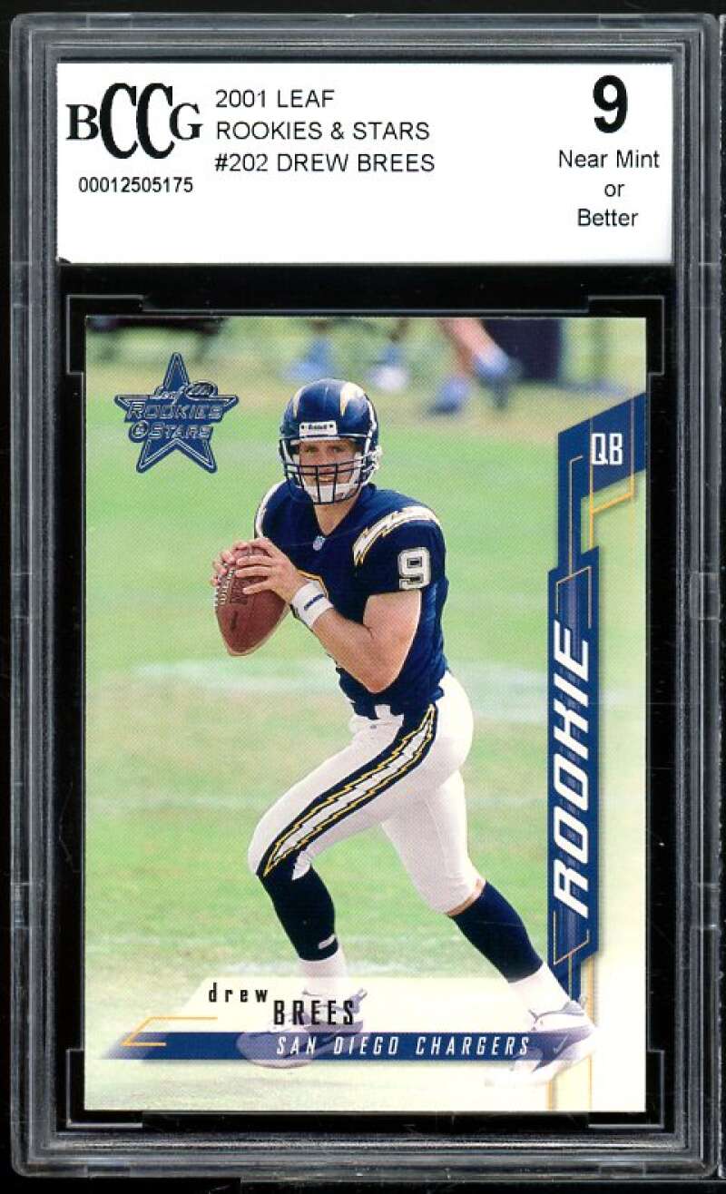 2001 Leaf Rookies and #202 Drew Brees Rookie Card BGS BCCG 9 Near Mint+ Image 1