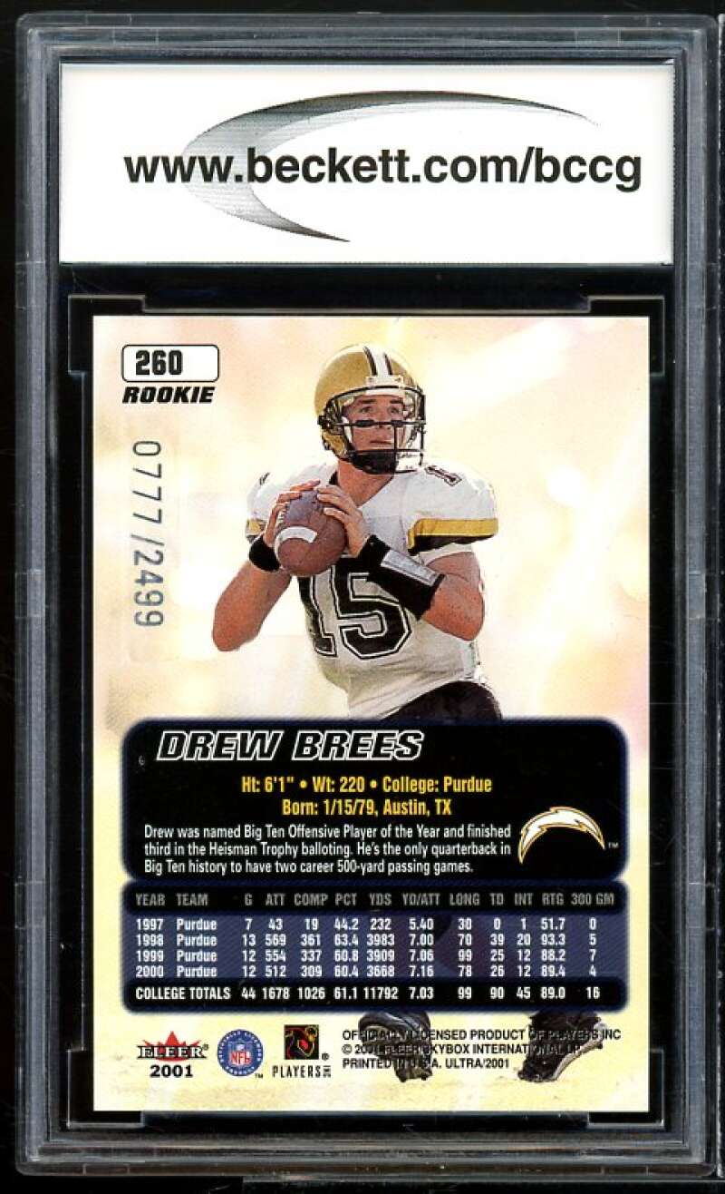 2001 Ultra #260 Drew Brees Rookie Card BGS BCCG 10 Mint+ Image 2