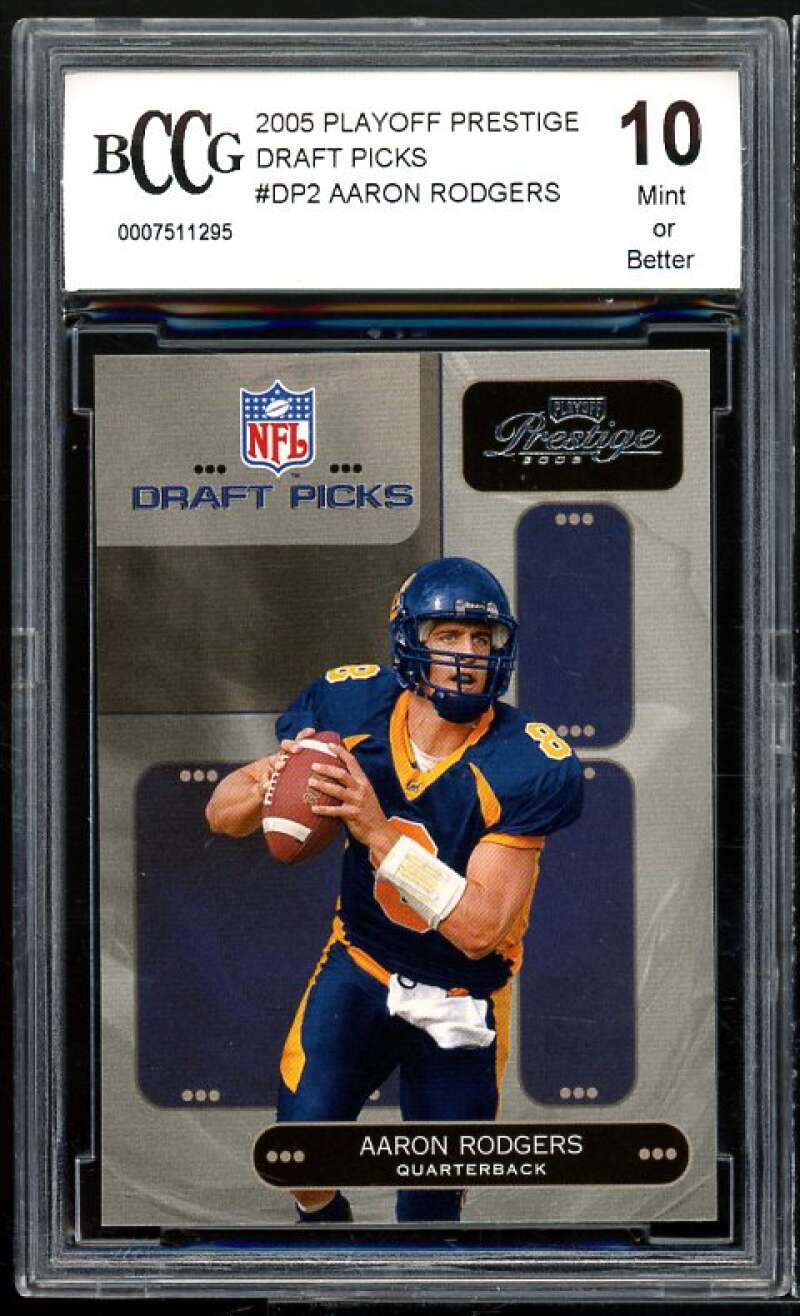 2005 Playoff Prestige Draft Picks #dp2 Aaron Rodgers Rookie BGS BCCG 10 Mint+ Image 1