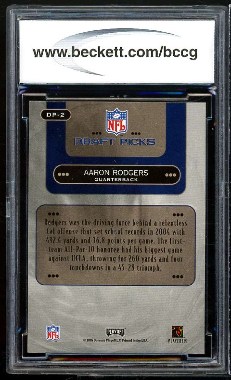 2005 Playoff Prestige Draft Picks #dp2 Aaron Rodgers Rookie BGS BCCG 10 Mint+ Image 2