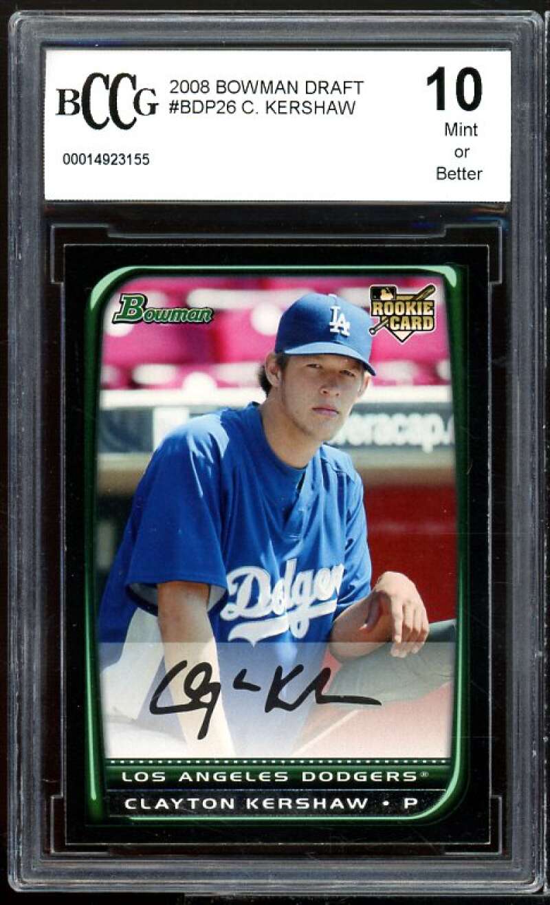 2008 Bowman Draft #BDP26 Clayton Kershaw Rookie Card BGS BCCG 10 Mint+ Image 1