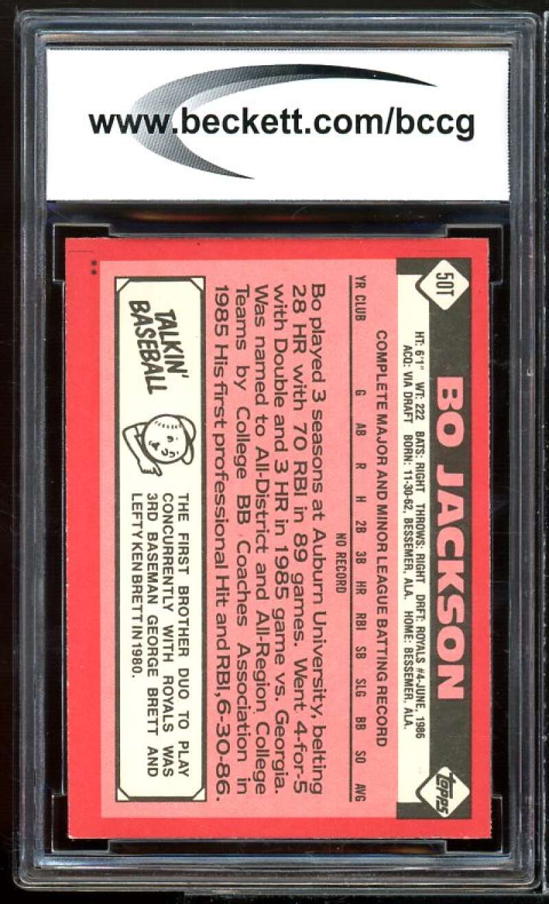 1986 Topps Traded #50T Bo Jackson Rookie Card BGS BCCG 10 Mint+ Image 2