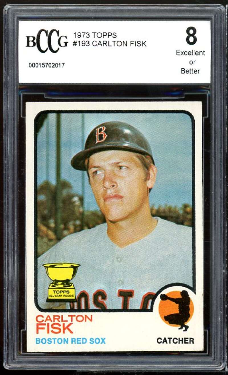 1973 Topps #193 Carlton Fisk Card BGS BCCG 8 Excellent+ Image 1