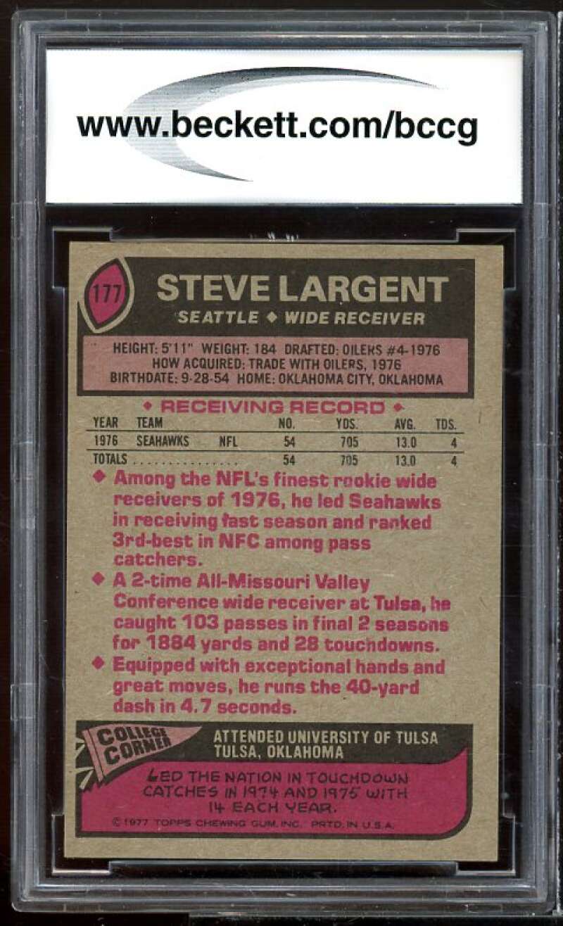 1977 Topps #177 Steve Largent Rookie Card BGS BCCG 9 Near Mint+ Image 2