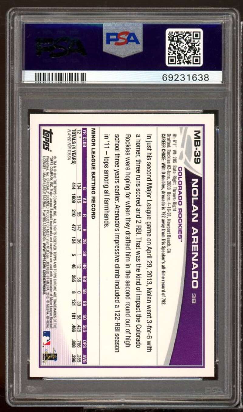 Nolan Arenado Rookie Card 2013 Topps Chrome Update #mb-30 PSA 10 Image 2