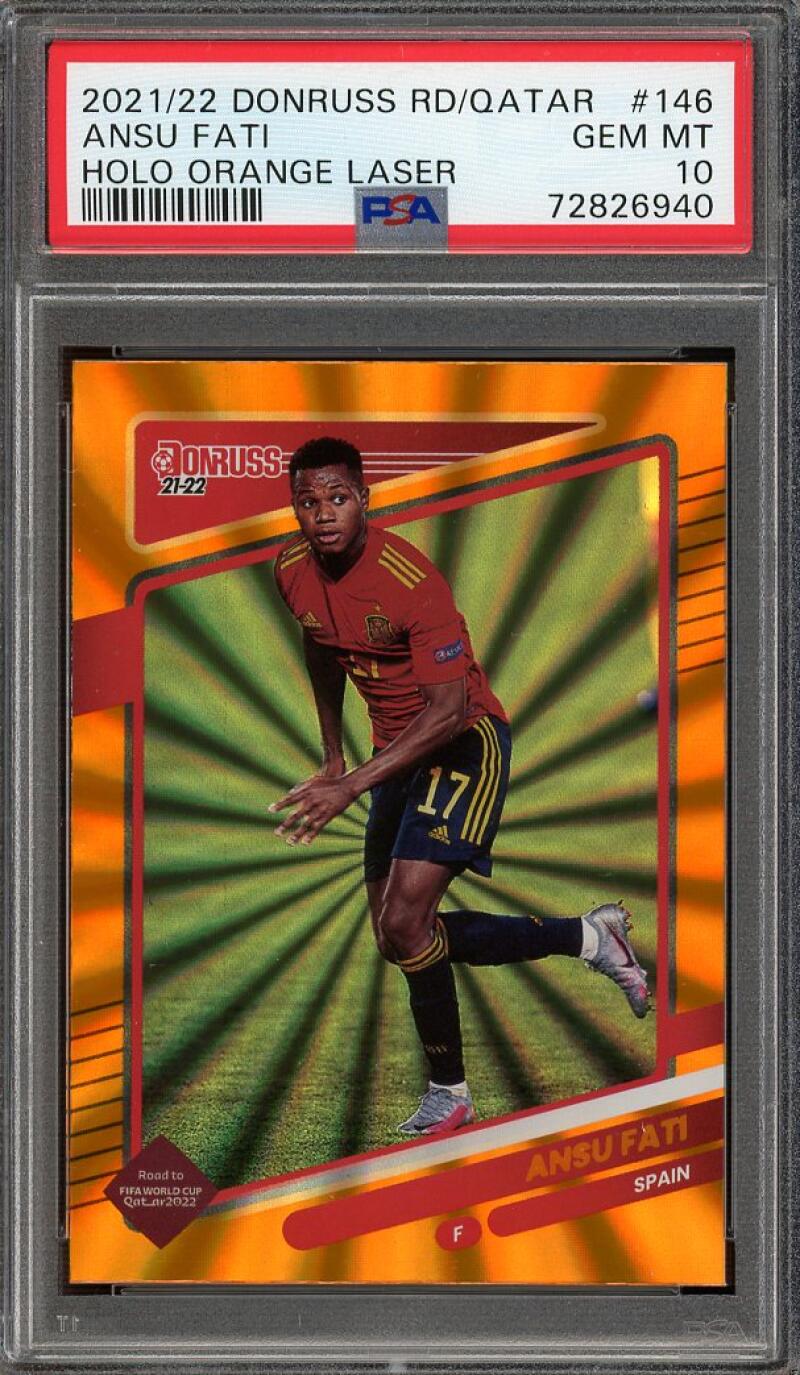 Ansu Fati 2021-22 Donruss Road To Qatar Holo Orange Laser #146 PSA 10 Image 1