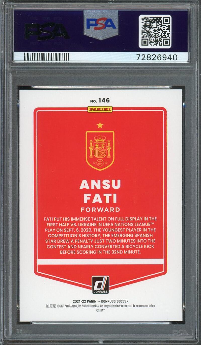 Ansu Fati 2021-22 Donruss Road To Qatar Holo Orange Laser #146 PSA 10 Image 2