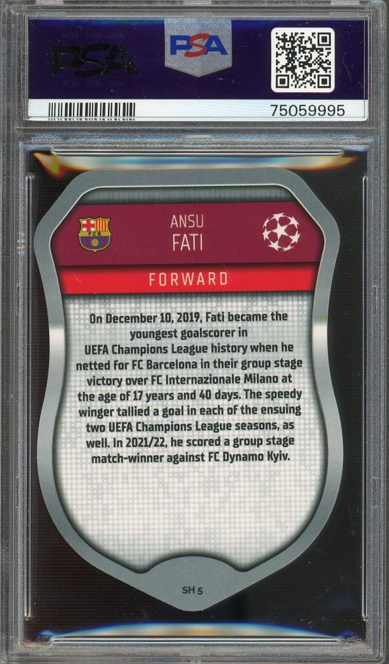 Ansu Fati 2022 Topps Match Attax Chrome Pro Elite DC Shield  #SH5 PSA 10 Image 2