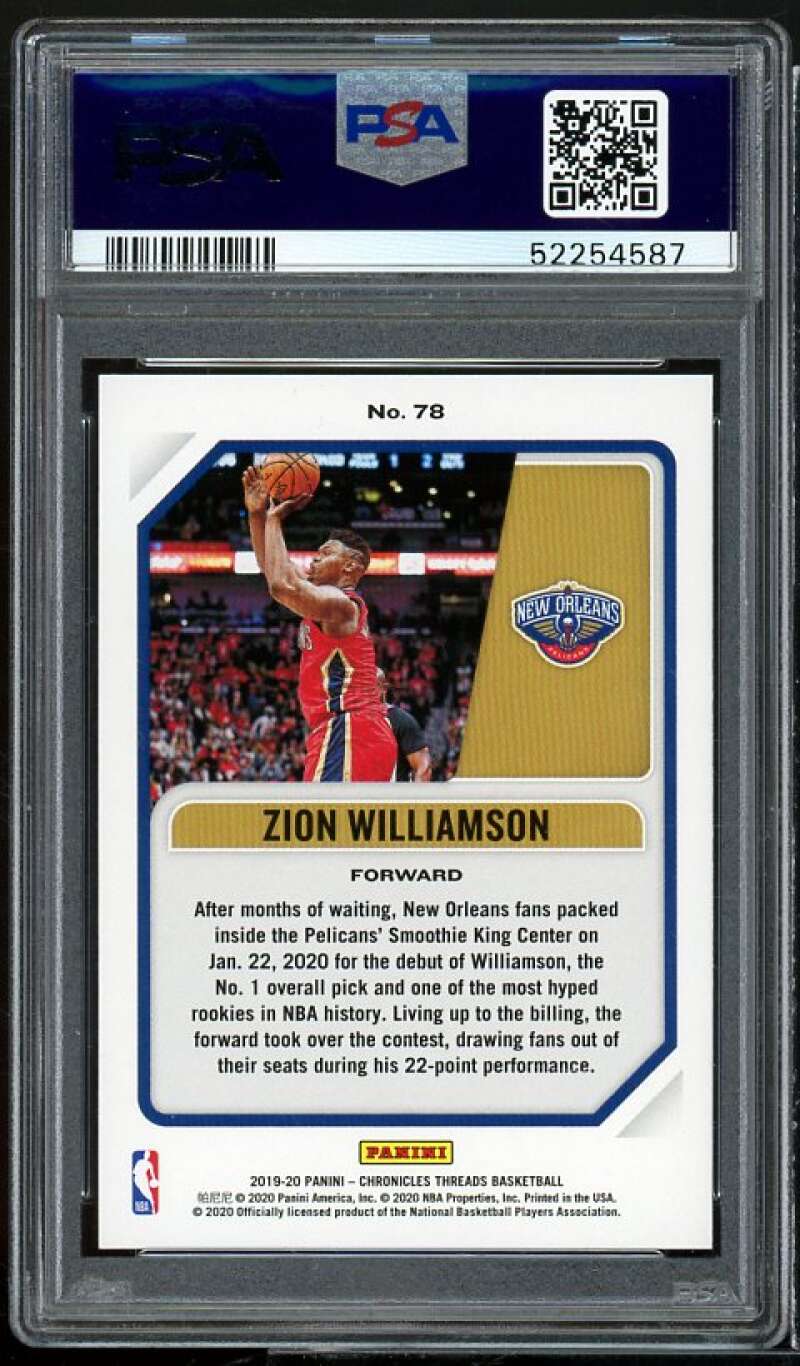 Zion Williamson Rookie Card 2019-20 Panini Chronicles Pink #78 PSA 10 Image 2