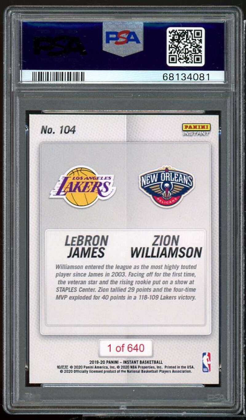 Zion Williamson Rookie Card w/ Lebron James 2019-20 Panini Instant #104 PSA 9 Image 2