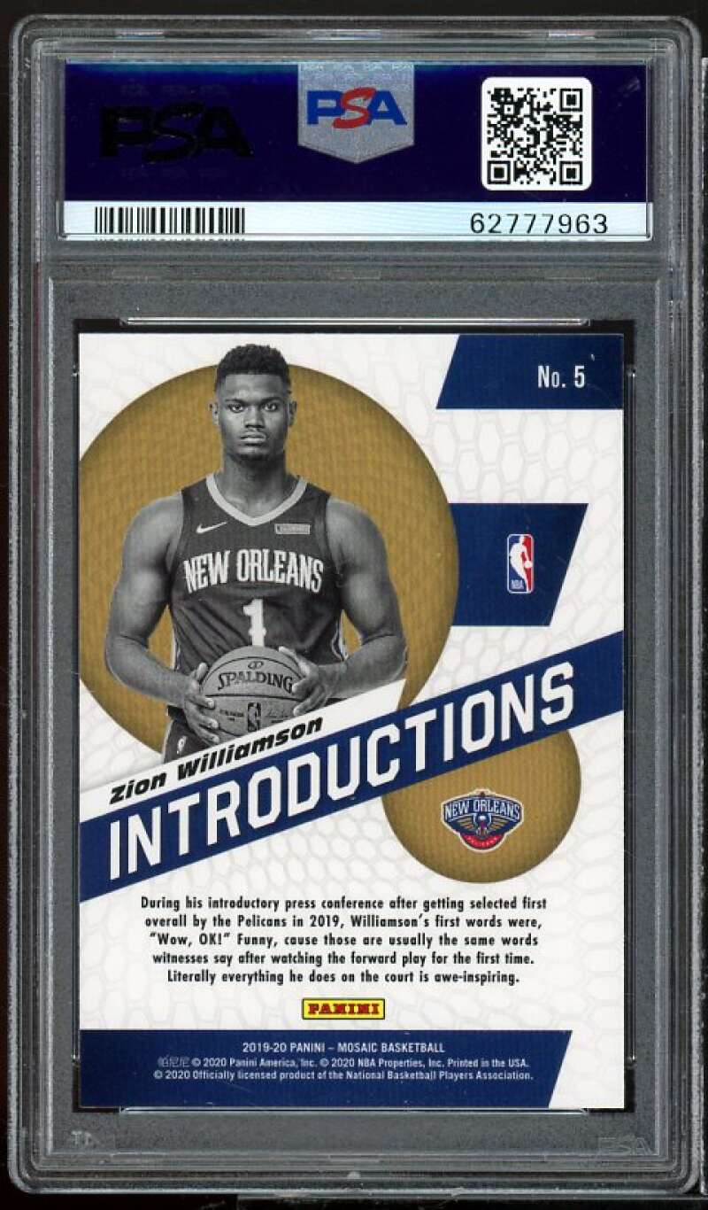 Zion Williamson Rookie Card 2019-20 Panini Mosaic Introductions #5 PSA 10 Image 2