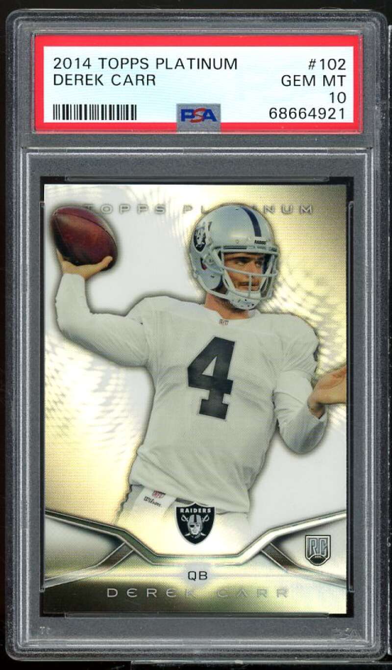 Derek Carr Rookie Card 2014 Topps Platinum #102 PSA 10 Image 1