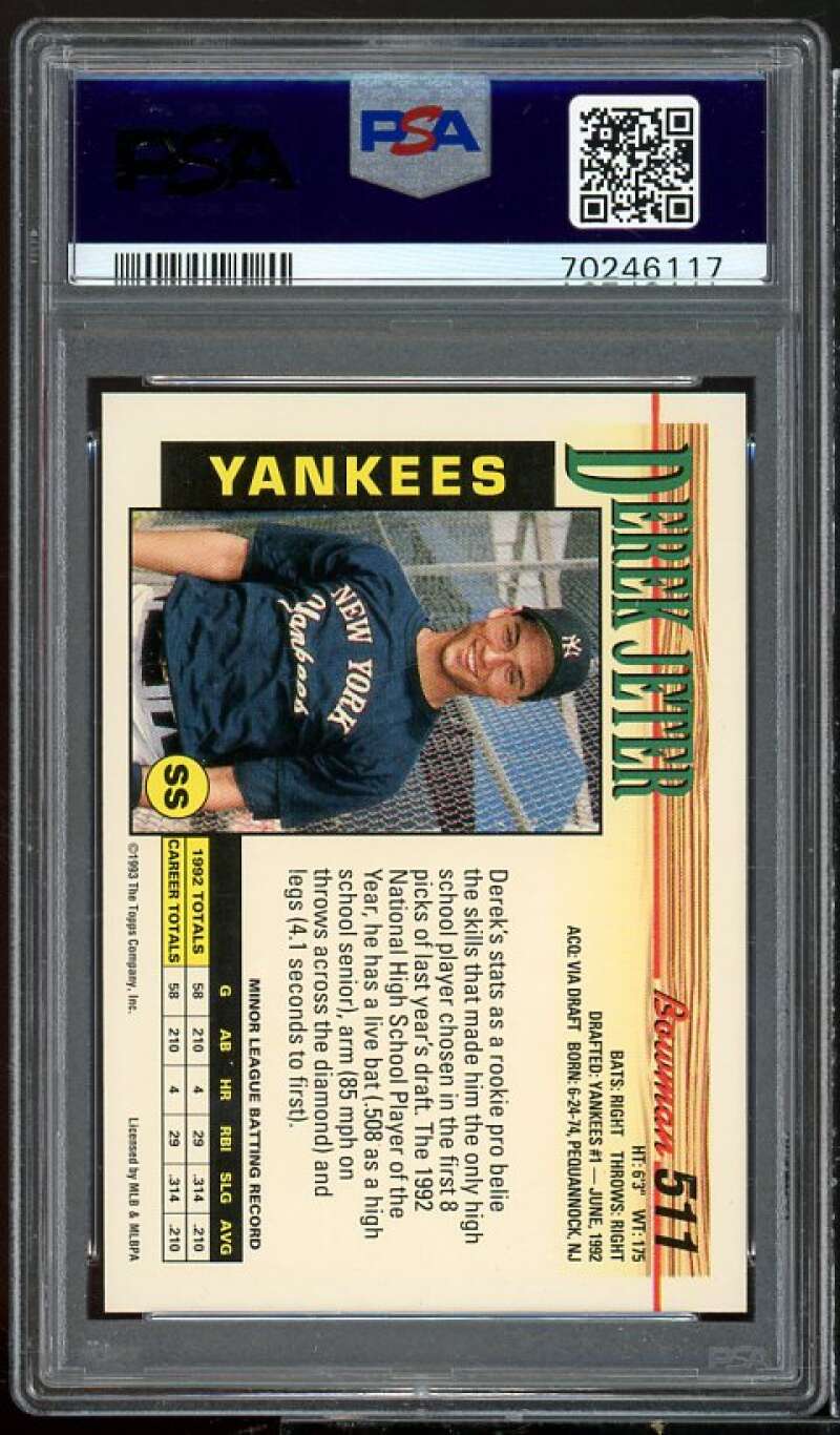 Derek Jeter Rookie Card 1993 Bowman #511 PSA 9 Image 2