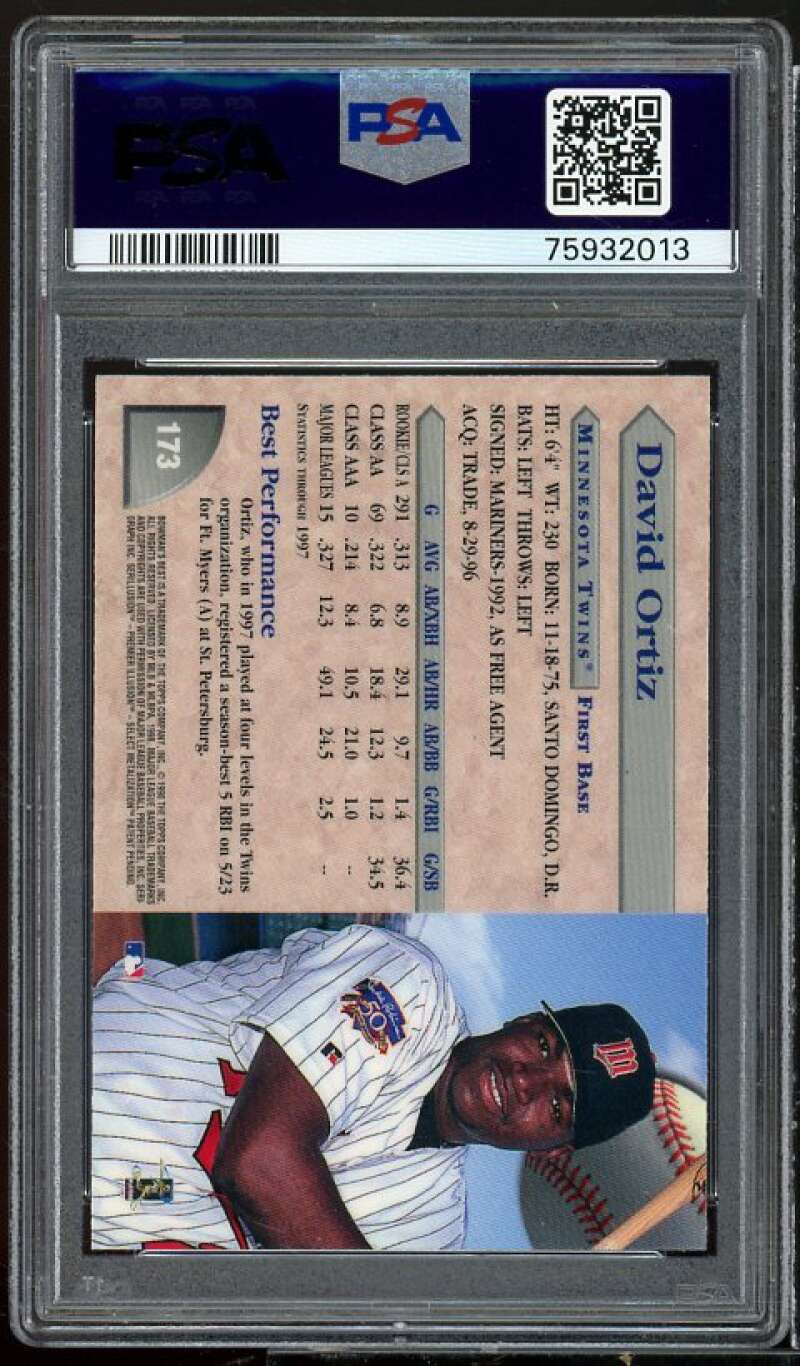 David Ortiz Rookie Card 1998 Bowman's Best #173 PSA 9 Image 2