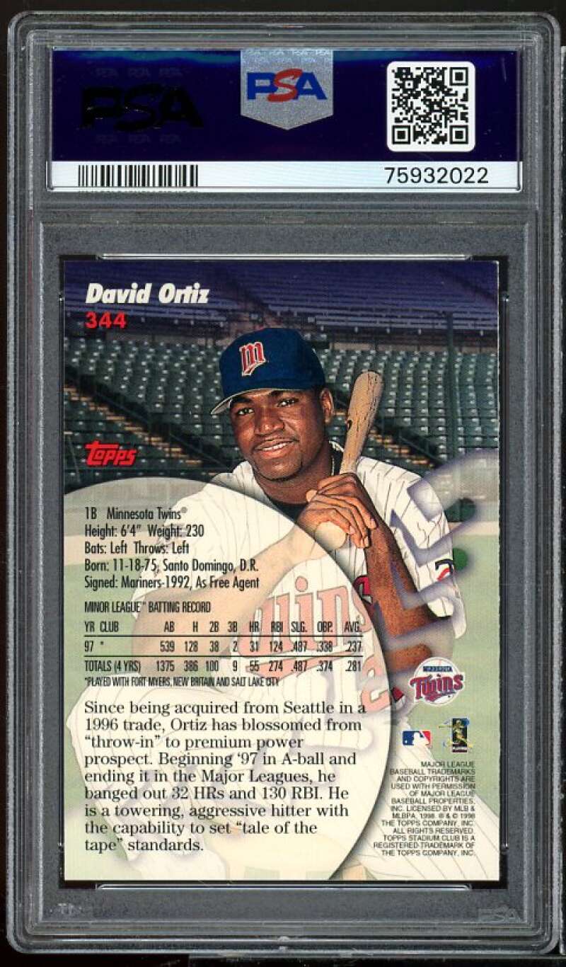 David Ortiz Rookie Card 1998 Stadium Club #344 PSA 9 Image 2