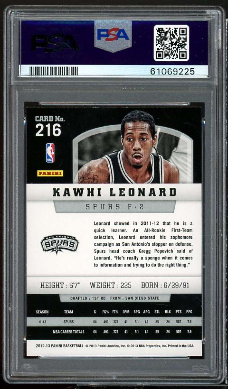 Kawhi Leonard Rookie Card 2012-13 Panini #216 PSA 9 Image 2