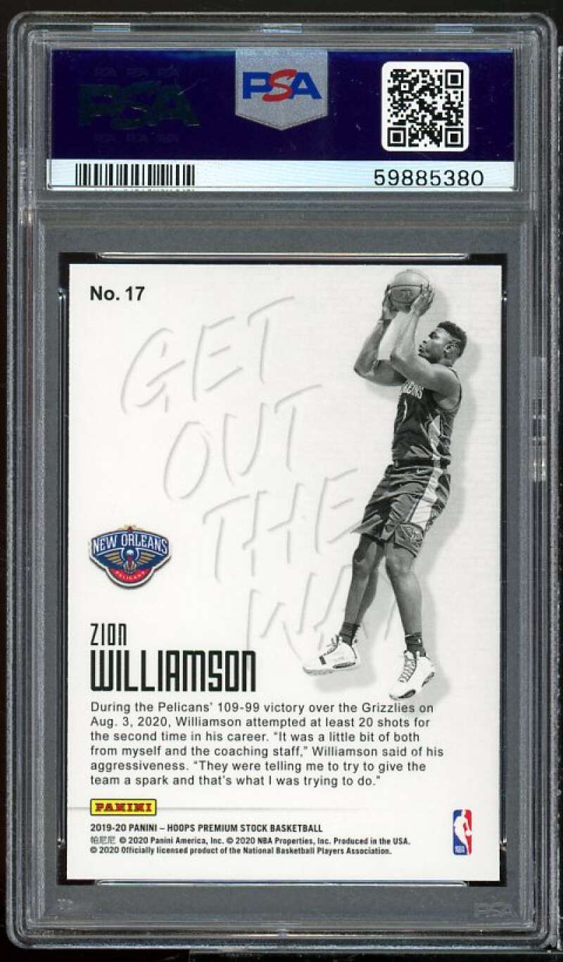 Zion Williamson Rookie 2019-20 Hoops Premium Stock Get Out Of Way #17 PSA 10 Image 2