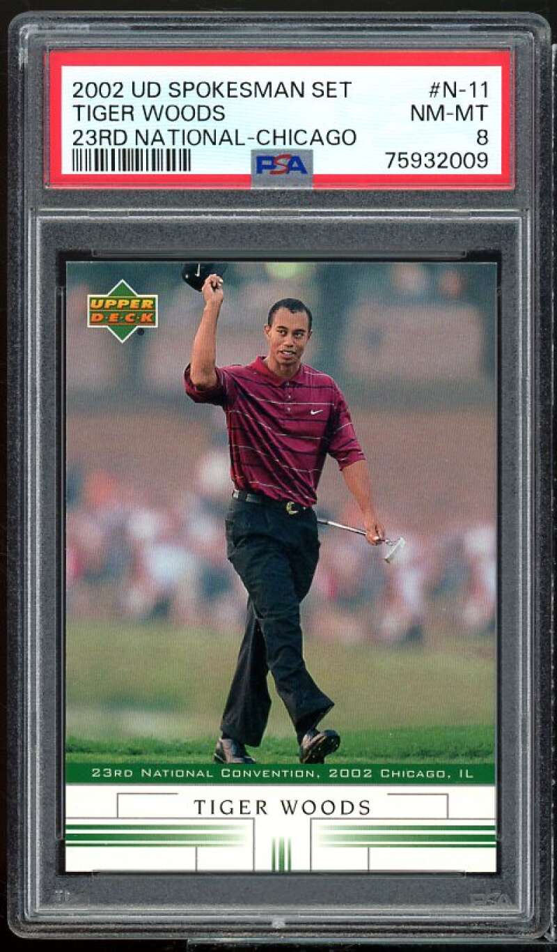 Tiger Woods Card 2002 UD Spokesman Set 23rd National Chicago #n-11 PSA 8 Image 1