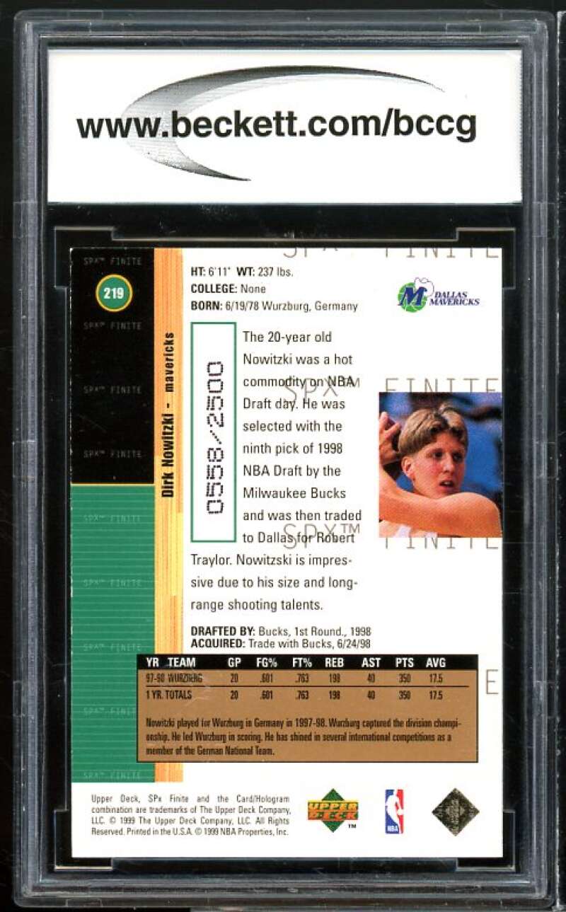 1998-99 SPX #219 Dirk Nowitzki Rookie Card BGS BCCG 9 Image 2