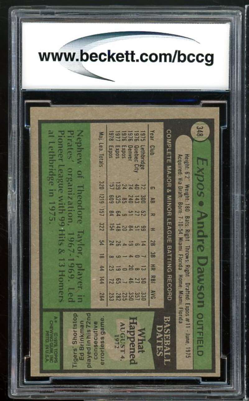 1979 Topps #348 Andre Dawson Card BGS BCCG 10 Mint+ Image 2