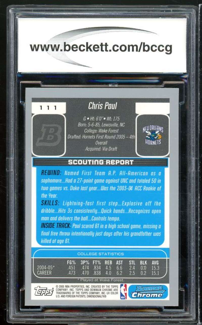 2005-06 Bowman Chrome #111 Chris Paul Rookie Card BGS BCCG 10 Mint+ Image 2