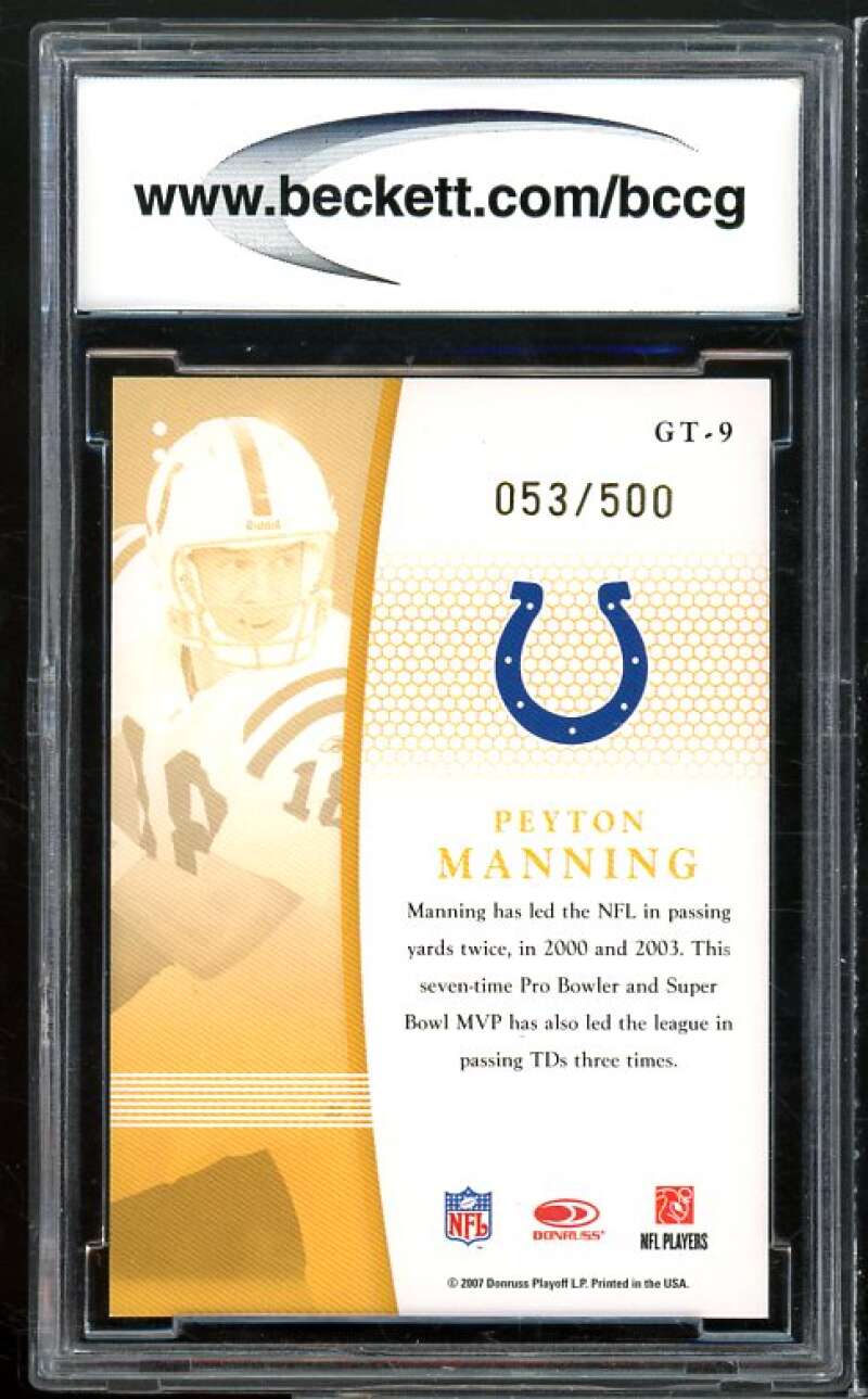 2007 Leaf Certified Materials Gold Team #9 Peyton Manning Card BGS BCCG 10 Mint+ Image 2