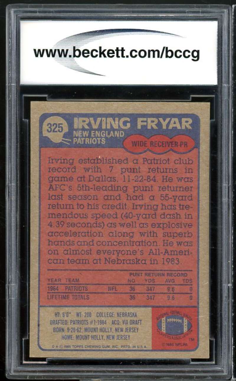 1985 Topps #325 Irving Fryar Rookie Card BGS BCCG 9 Near Mint+ Image 2
