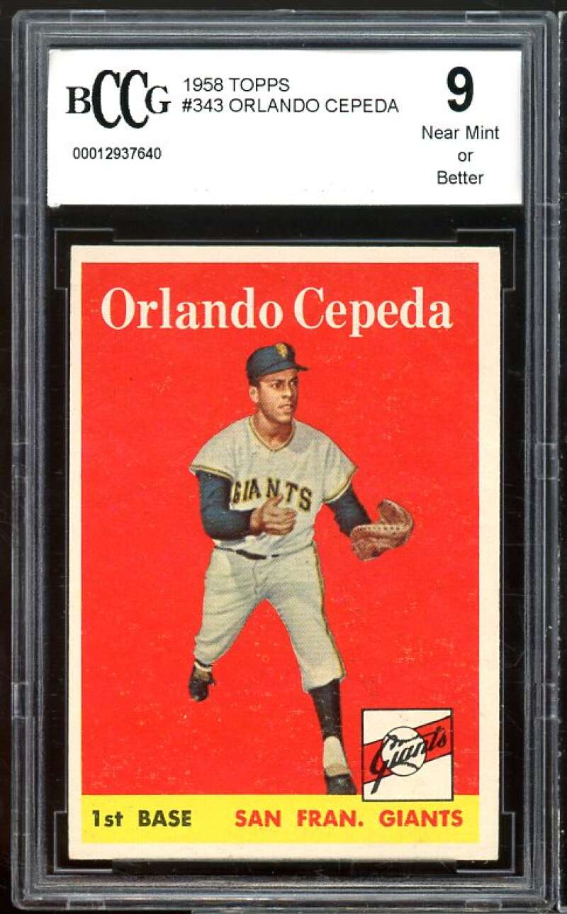 1958 Topps #343 Orlando Cepeda Rookie Card BGS BCCG 9 Mint+ –