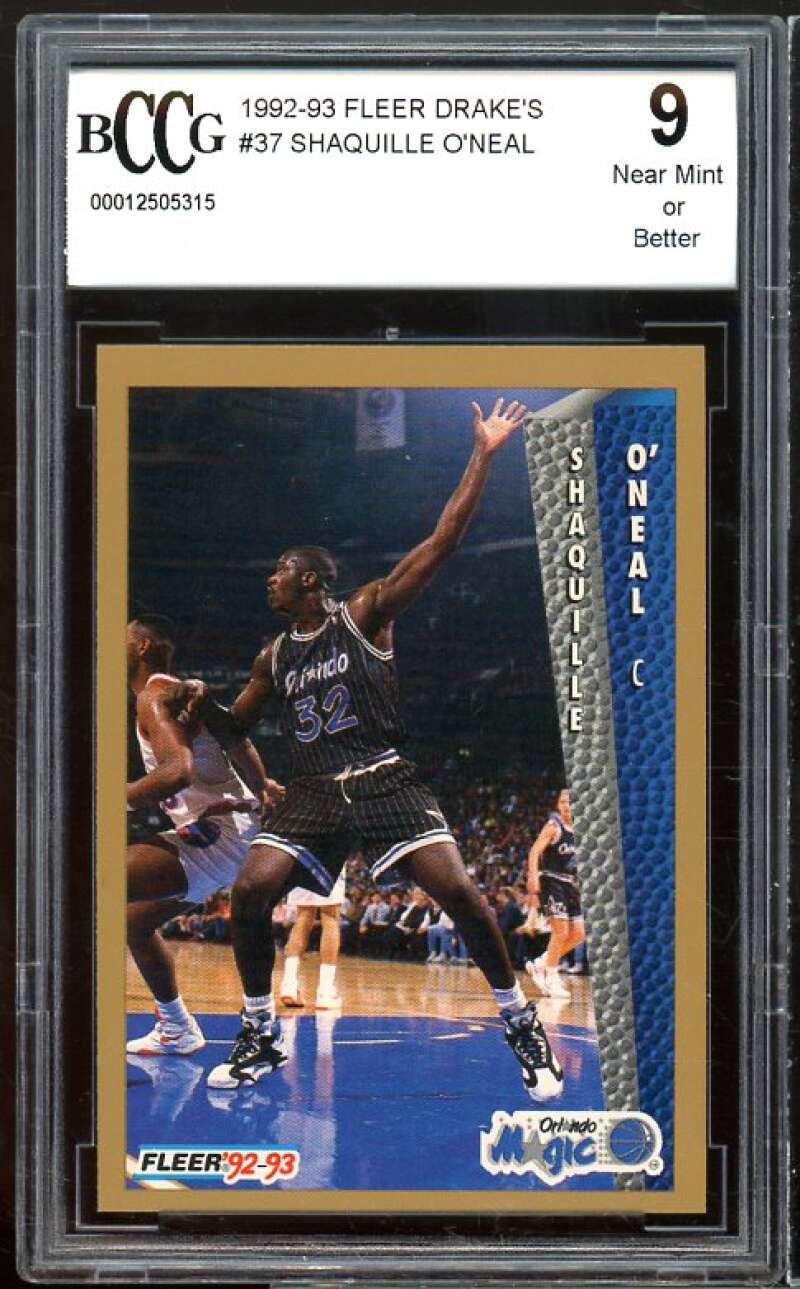 1992-93 Fleer Drake's #37 Shaquille O'neal Rookie Card BGS BCCG 9 Mint+ Image 1