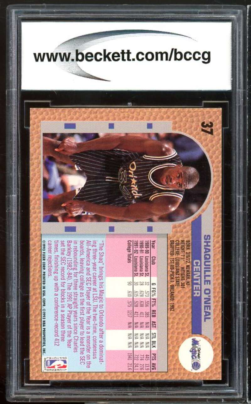 1992-93 Fleer Drake's #37 Shaquille O'neal Rookie Card BGS BCCG 9 Mint+ Image 2
