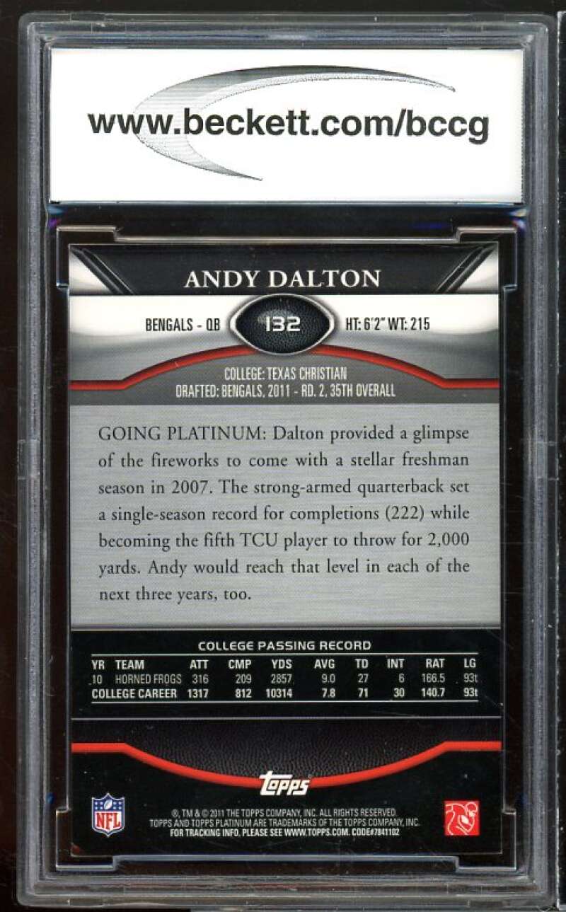 2011 Topps Platinum Blue Refractors #132 Andy Dalton Rookie BGS BCCG 9 Mint+ Image 2