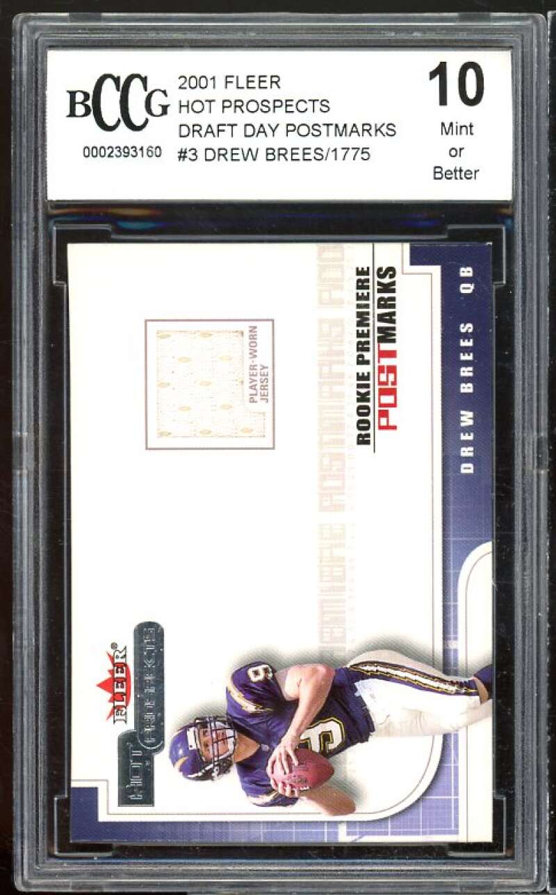 2001 Fleer Hot Prospects Draft Day Postmarks #3 Drew Brees RC BGS BCCG 10 Mint+ Image 1