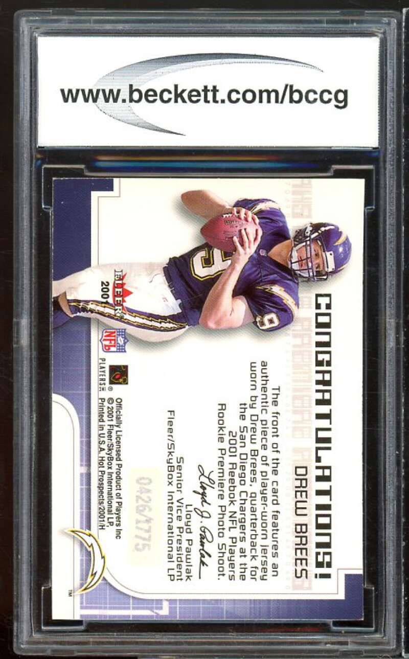 2001 Fleer Hot Prospects Draft Day Postmarks #3 Drew Brees RC BGS BCCG 10 Mint+ Image 2