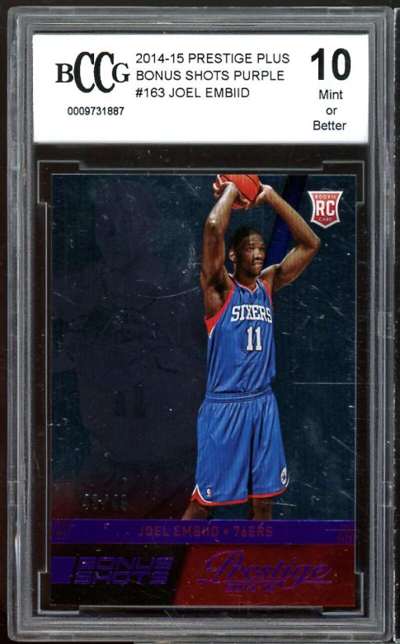 2014-15 Prestige Plus Bonus Shots Purple #163 Joel Embiid RC BGS BCCG 10 Mint+ Image 1