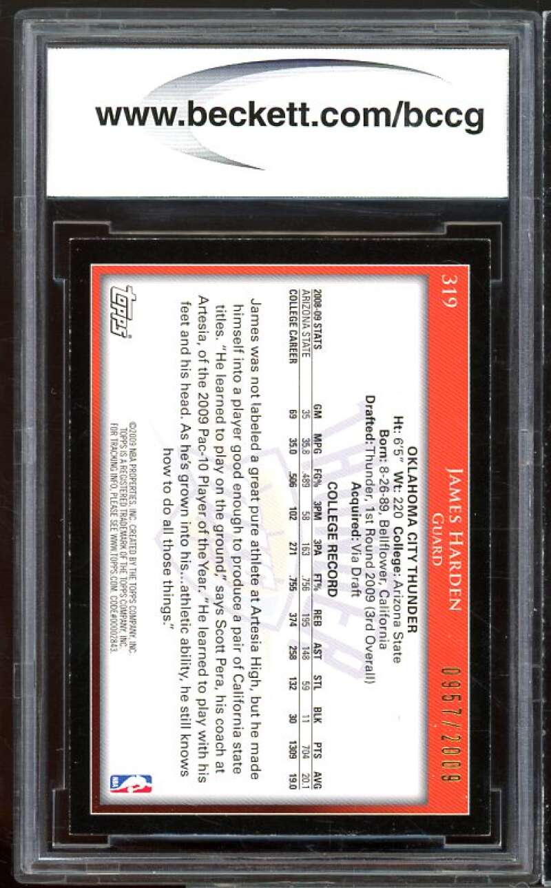 2009-10 Topps Gold #319 James Harden Rookie Card BGS BCCG 10 Mint+ Image 2