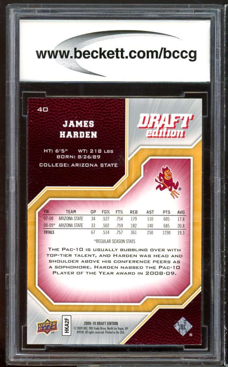 2009-10 Upper Deck Draft Edition #40 James Harden Rookie BGS BCCG 9 Near Mint+ Image 2