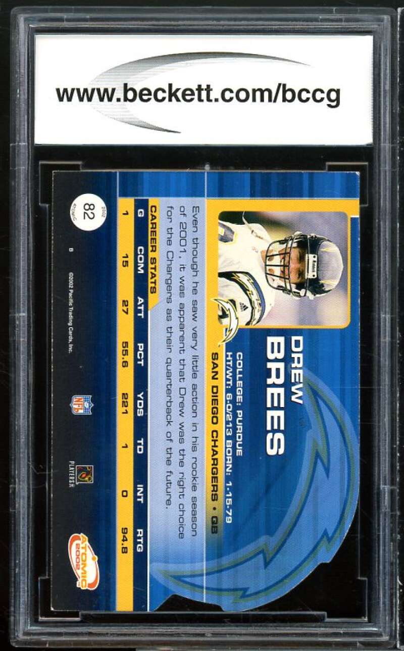 2002 Atomic #82 Drew Brees Card BGS BCCG 8 Excellent+ Image 2