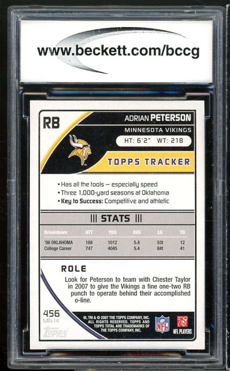 2007 Topps Total #456 Adrian Peterson Rookie Card BGS BCCG 10 Mint Image 2