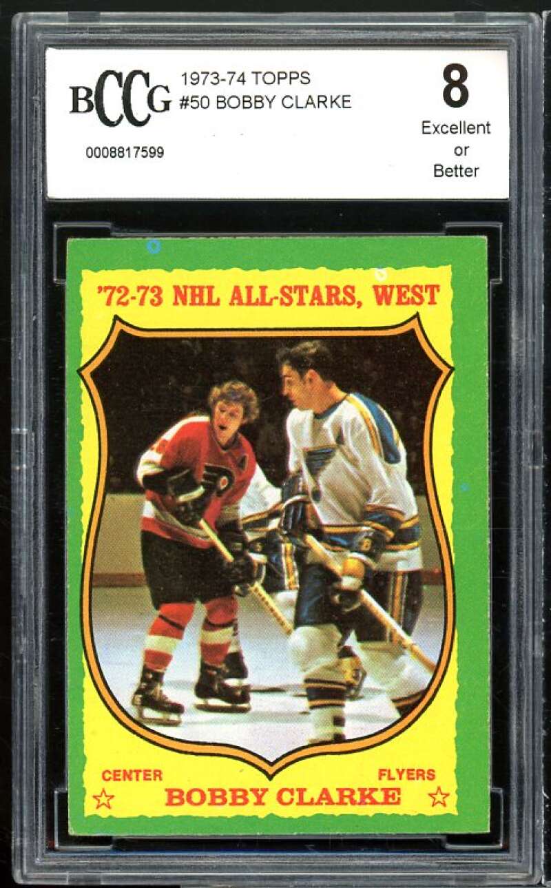 1973-74 Topps #50 Bobby Clarke Card BGS BCCG 8 Excellent+ Image 1