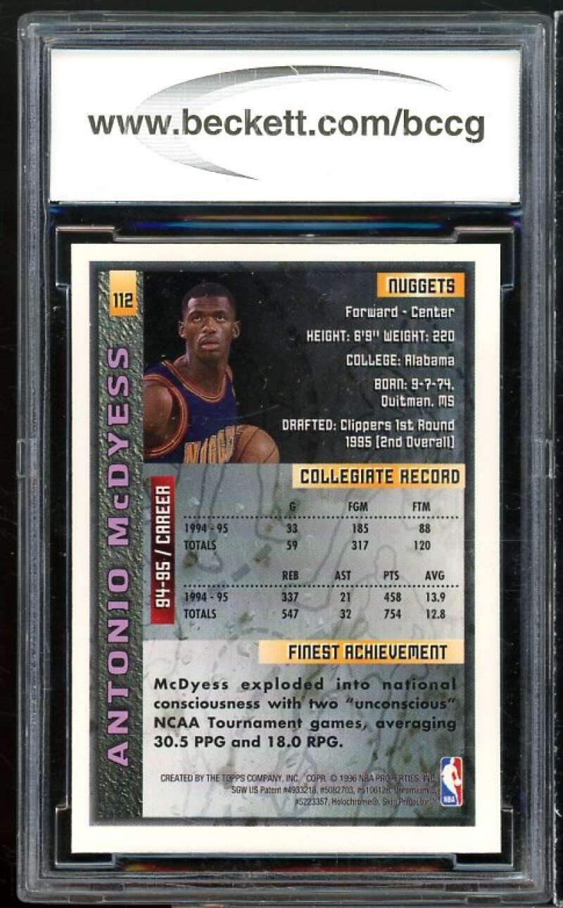 1995-96 Finest #112 Antonio Mcdyess w/Coating Rookie Card BGS BCCG 10 Mint+ Image 2