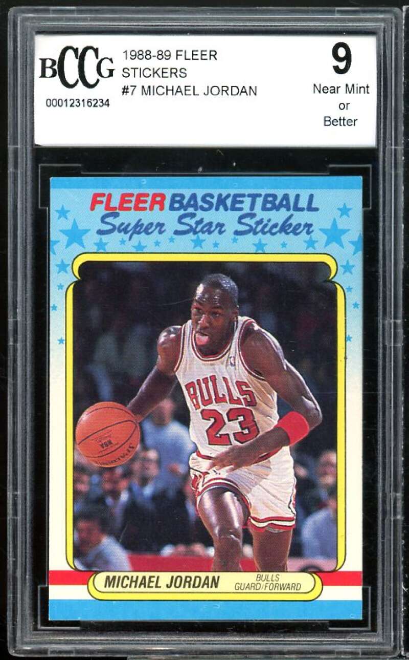 1988-89 Fleer Stickers #7 Michael Jordan Card BGS BCCG 9 Near Mint+ Image 1