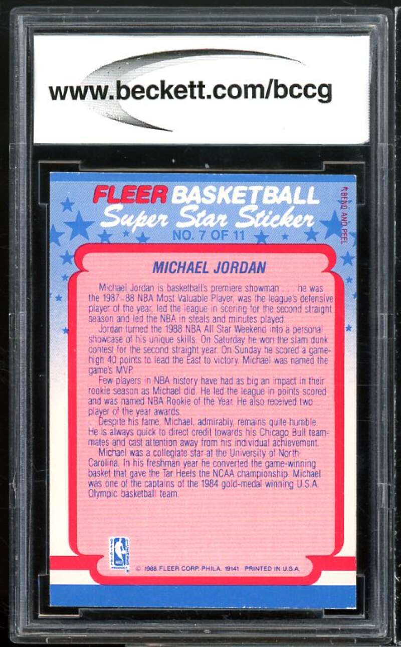 1988-89 Fleer Stickers #7 Michael Jordan Card BGS BCCG 9 Near Mint+ Image 2