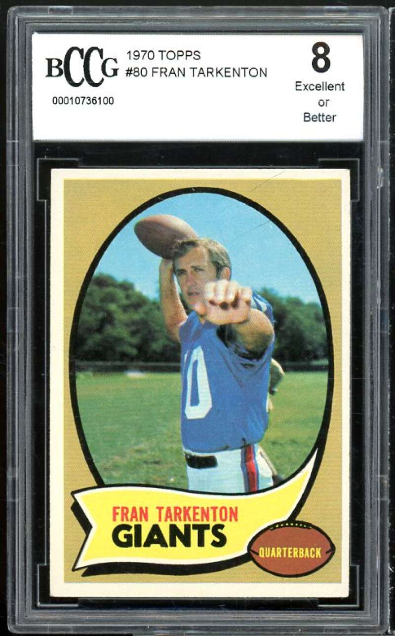 1970 Topps #80 Fran Tarkenton Card BGS BCCG 8 Excellent+ Image 1