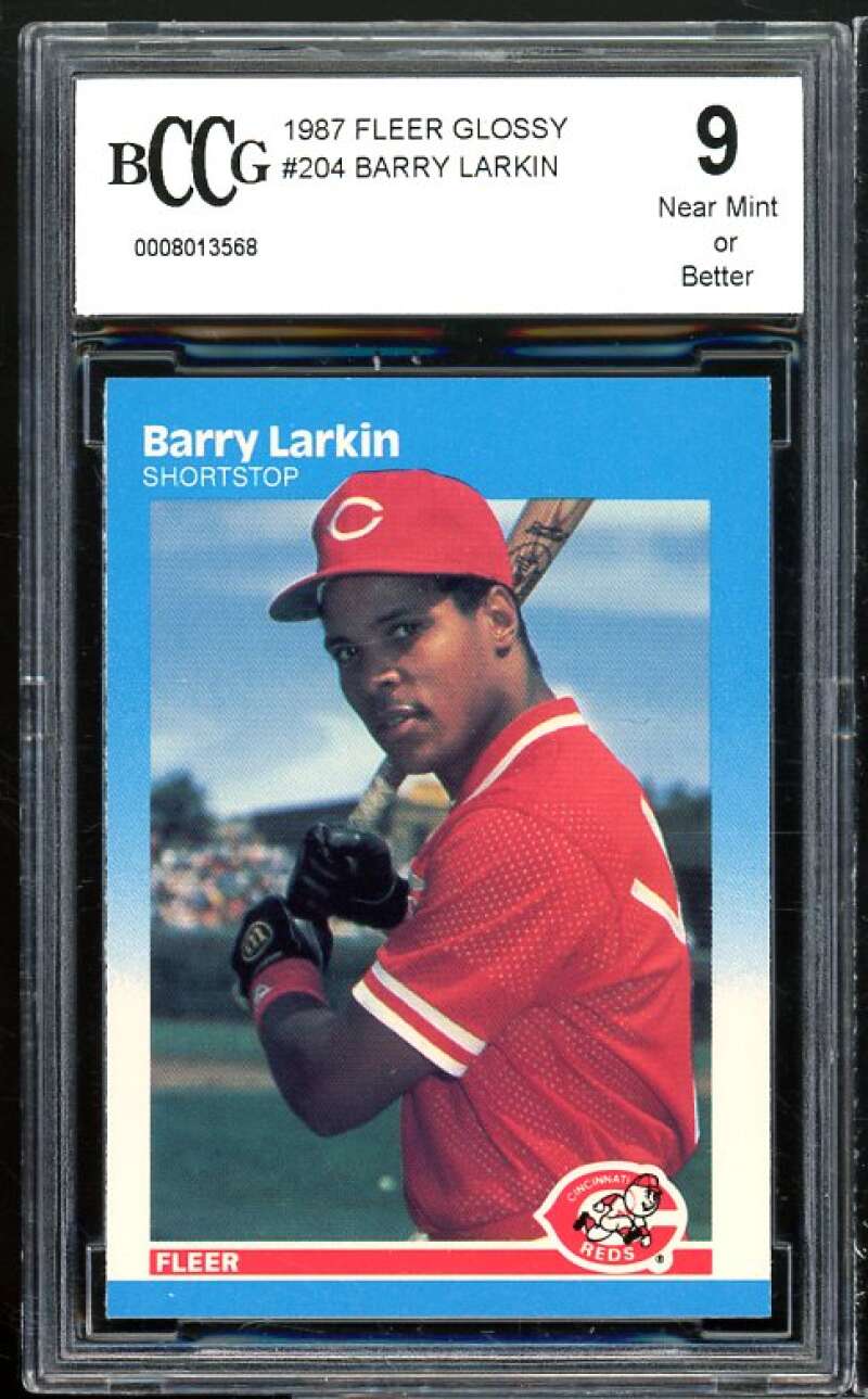 1987 Fleer Glossy #204 Barry Larkin Rookie Card BGS BCCG 9 Near Mint+ Image 1