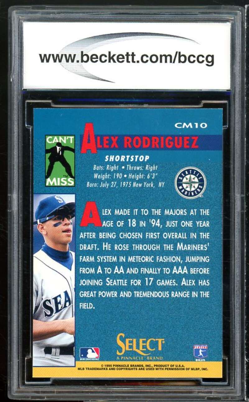 1995 Select Can't Miss #cm10 Alex Rodriguez Card BGS BCCG 10 Mint+ Image 2