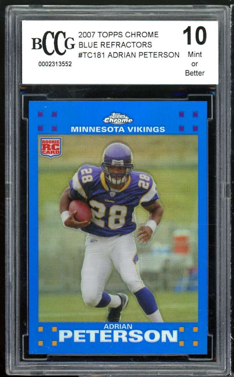 2007 Topps Chrome Blue Refractors #181 Adrian Peterson Rookie BGS BCCG 10 Mint+ Image 1